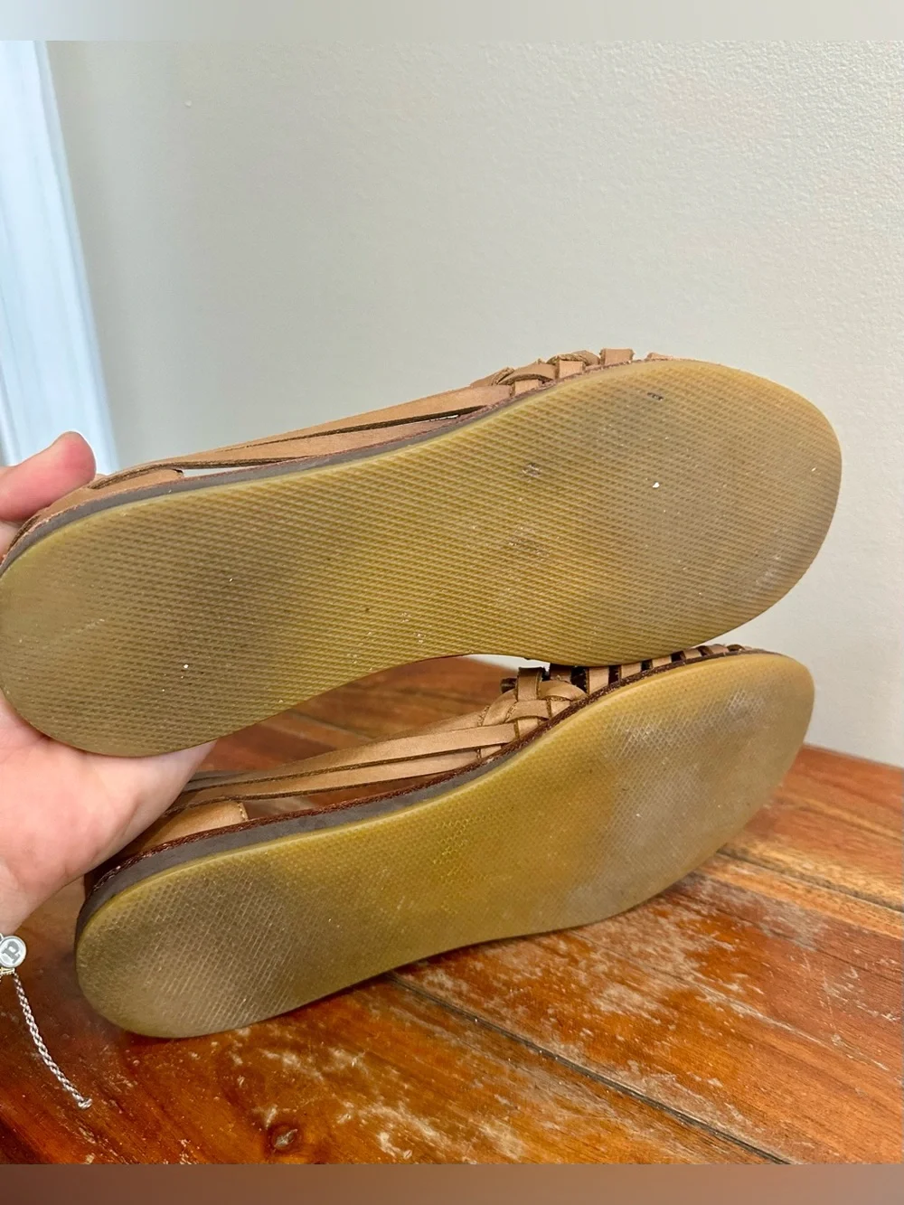 Nisolo Huarache Slip On Sandals in Almond Handwoven Leather Size 7